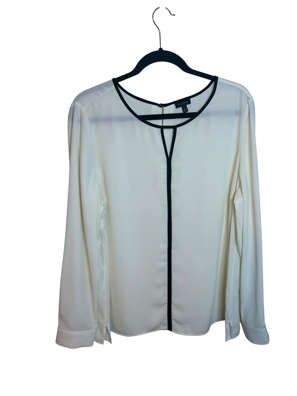 Talbots Cream and Black Long Sleeve Semi Sheer Contemporary Blouse